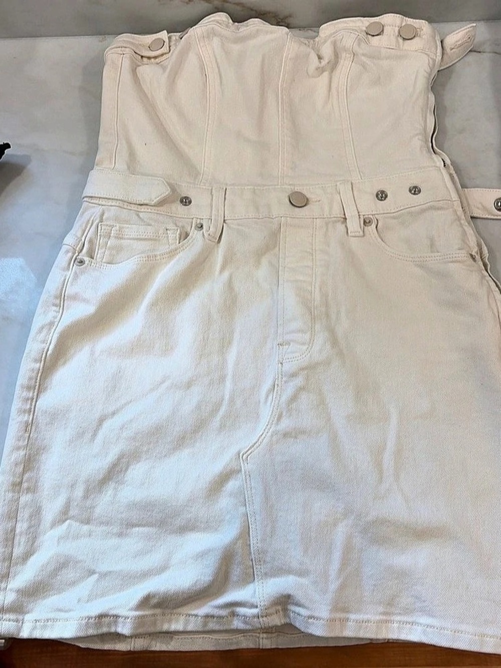 Good American Strapless Corset Stretch-Denim Blend Mini Dress Mini Dress White